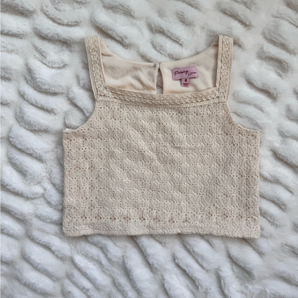 Cream Textured Knit Tank Top with Square Neckline